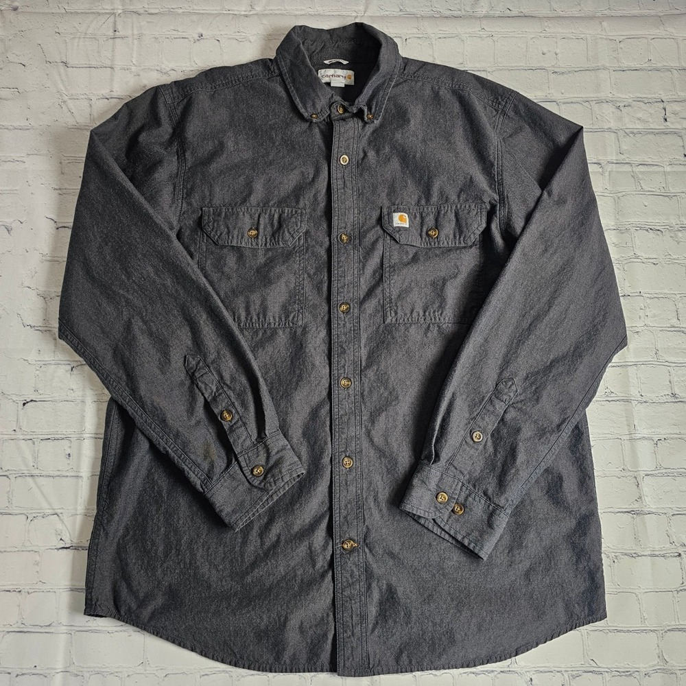 Carhartt Mens Relaxed Fit Long Sleeve Button Down Shirt Charcoal Large